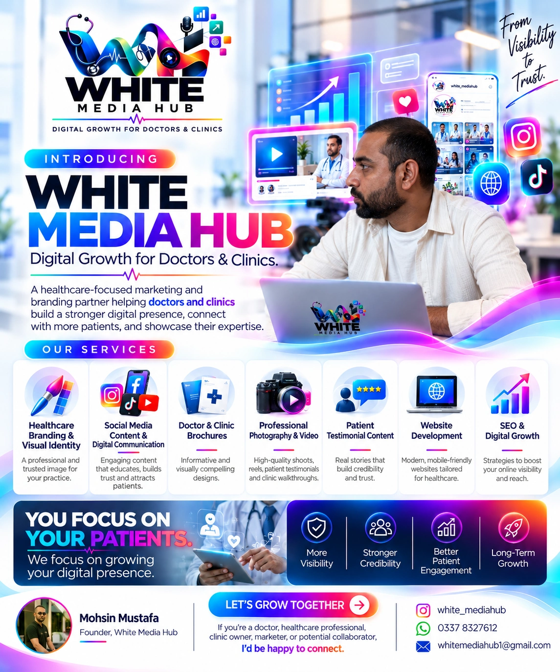 White Media Hub founder's promotional agency poster
